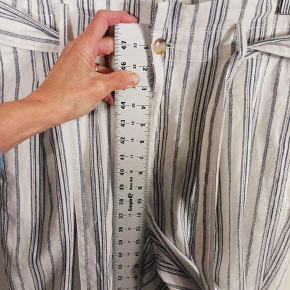 NWT Madewell, Size 14, White Navy Stripe Linen Blend Paper Bag  Crop Pants - Picture 13 of 16